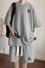 套装！华夫格套装男T恤短裤两件套大码港风TZ112-P50，男装休闲套装，电商B367