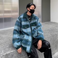 美式渐变格子夹克男款2023秋冬翻领宽松情侣小香风外套W7938-P80，男装夹克，星座512-4