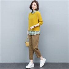 长期现货，复古拼接假两件卫衣女百搭新款女装套装，女装卫衣/绒衫，涵誉