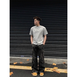 cleanfit美式正肩短袖男款夏季重磅小领口t恤美式修身纯棉半截袖图片