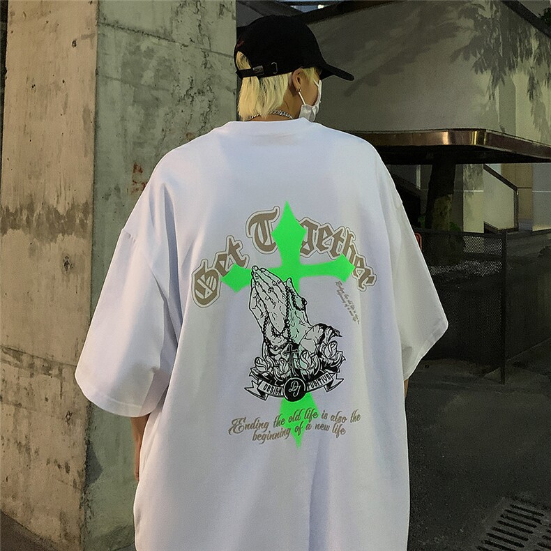 夏季新款重磅纯棉夜光十字架短袖T恤大码XZ604-DT212-P45控58,男装T恤,星座604