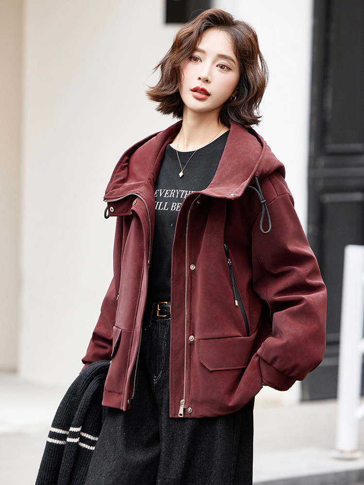 安可拉红短款羽绒服女冬季2024新款高级感加厚宽松保暖派克服外套,女装羽绒服,姿萝菲