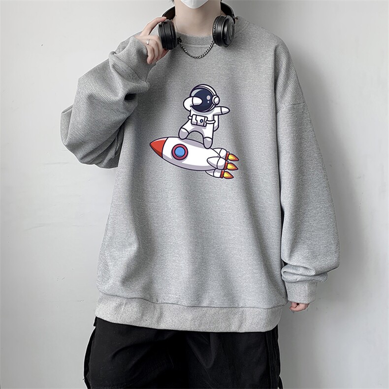 华夫格卫衣圆领卫衣男大码长袖t恤男外套HW76158-P30加绒款-P40,男装卫衣,电商A040