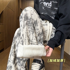 美式复古扎染迷彩裤子男款冬季加绒工装直筒裤5D2132-TP3569，男装工装外套，电商A102