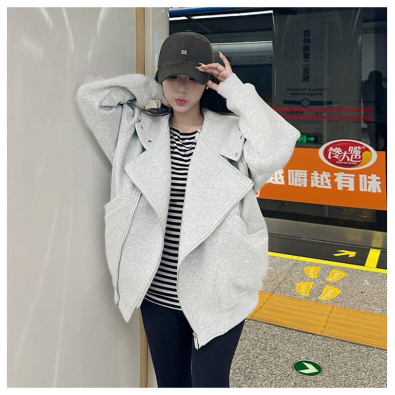 网图重磅380克全棉宽松设计感拉链套头连帽卫衣外套AH912-P58,女装短外套,四季星座610B