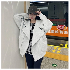 网图重磅380克全棉宽松设计感拉链套头连帽卫衣外套AH912-P58，女装短外套，四季星座610B