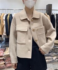 2021秋冬新款韩版宽松显瘦百搭不规则大口袋羊毛双面呢短外套，女装短外套，L·H·X