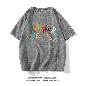 风复古亚麻短袖男棉麻t恤男半袖 ZT71301-P35图片