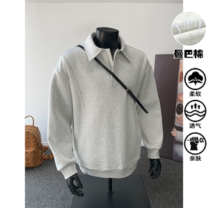 特批P50无差价秋季500g重磅曼巴棉拼接半拉链百搭大码卫衣男W5416图片