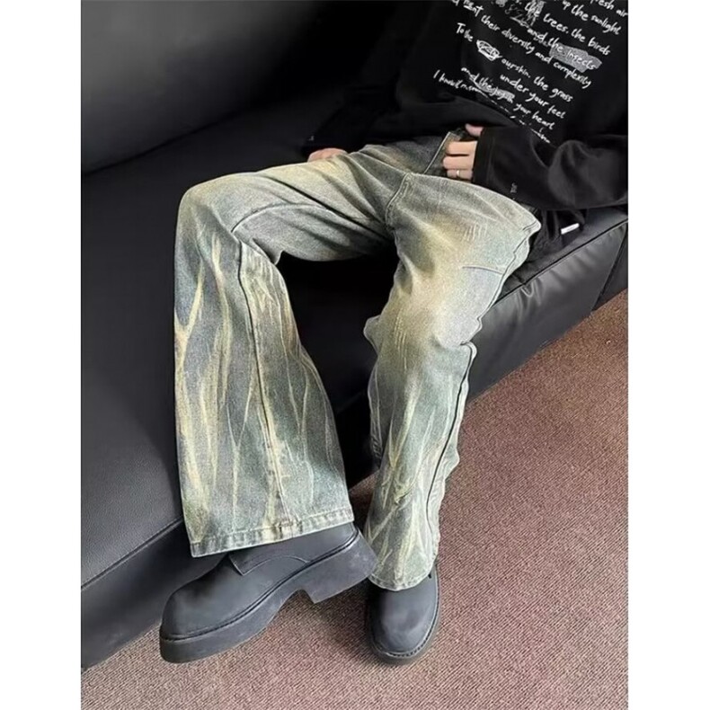 大码美式高街做旧微喇牛仔裤直筒宽松阔腿拖地裤513ACK2337P38,男装牛仔裤,星座513A