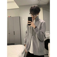 双拉链开衫毛衣男秋季复古潮牌立领青少年高级感慵懒风针织衫外套，男装针织衫/毛衣，星座506A