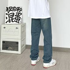 美式复古深蓝色牛仔裤男女穿搭高级感裤子宽松直筒oversize阔腿裤，男装牛仔裤，星座601-2
