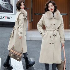 2022冬季新款时尚气质保暖舒适高仿毛领系带收腰派克棉服时尚潮流图片