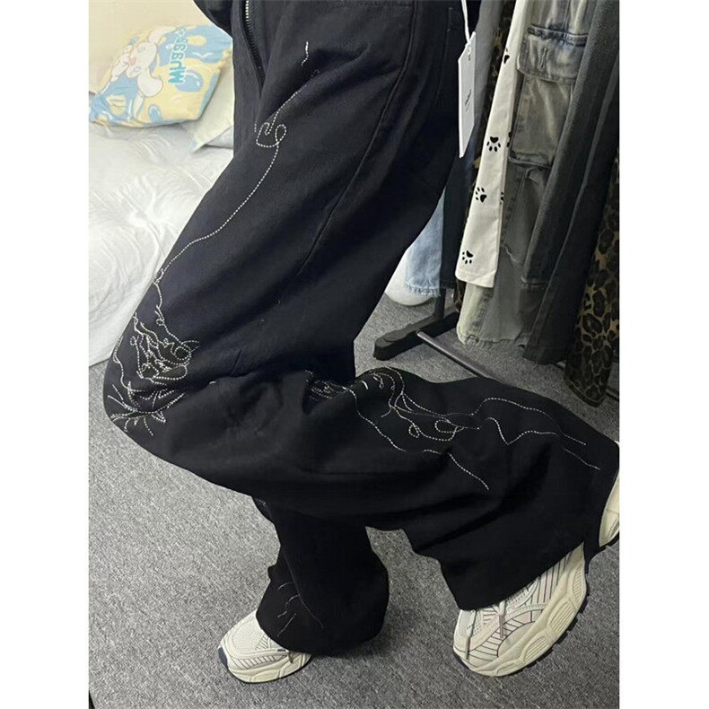 设计感小众手绘图案刺绣牛仔裤男复古渐变宽松直筒阔腿裤NU52,男装牛仔裤,星座1116A（原606A-3）