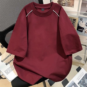 得物300克重磅双纱纯棉宽松撞色打底衫短袖圆领T恤男RH5027-特P35图片