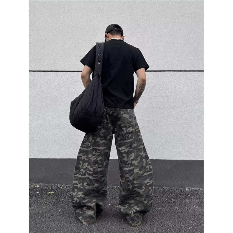 美式复古迷彩弯刀牛仔裤男女宽松休闲情侣阔腿拖地长裤NA7015-P55,男装牛仔裤,星座208-5