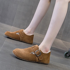 新款加绒勃肯鞋女真皮橡胶软底博肯百搭豆豆鞋，女鞋毛毛鞋，电商A223