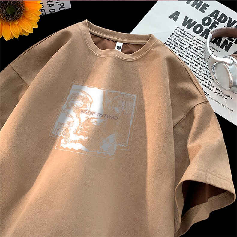 可设48小时发货支持抖音得物来样二开240克重磅美式麂皮绒短袖t恤，男装T恤，电商A486