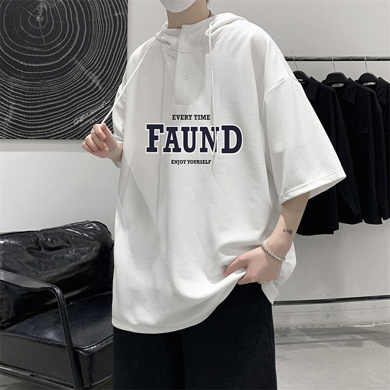 LD54295-P45NASA连帽短袖t恤男大码胖子带帽五分袖中袖,男装T恤,电商A040