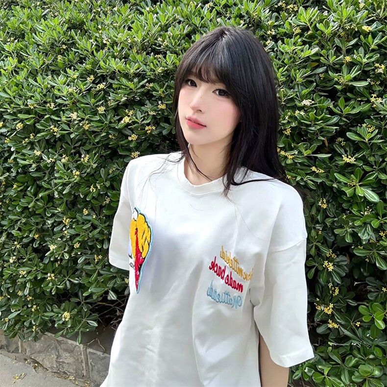 万针全刺绣工艺抖音得物高品质260克重磅纯棉双纱美式高街短袖T恤,男装T恤,电商A486-1