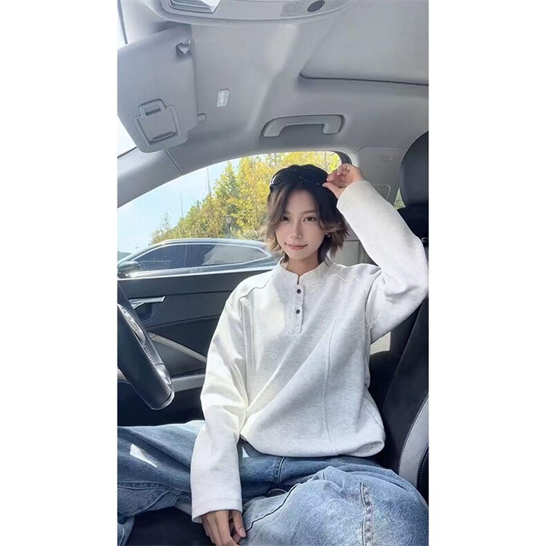 抖音得物品质美式高街重磅曼巴棉拼接cleanfit亨利领卫衣长袖T恤,男装T恤,电商A486-1
