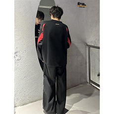 B221美式ins高街暗黑宽松拼接圆领卫衣T恤SY2316-P65控88，男装卫衣，电商B221