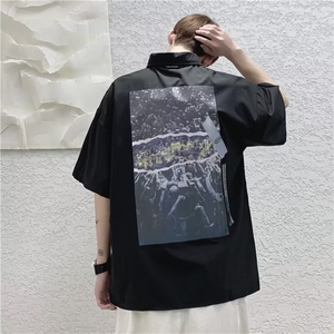 新款气质夏季百搭ins男潮流文艺纯色五分袖宽松型衬衫 W7137-P32图片