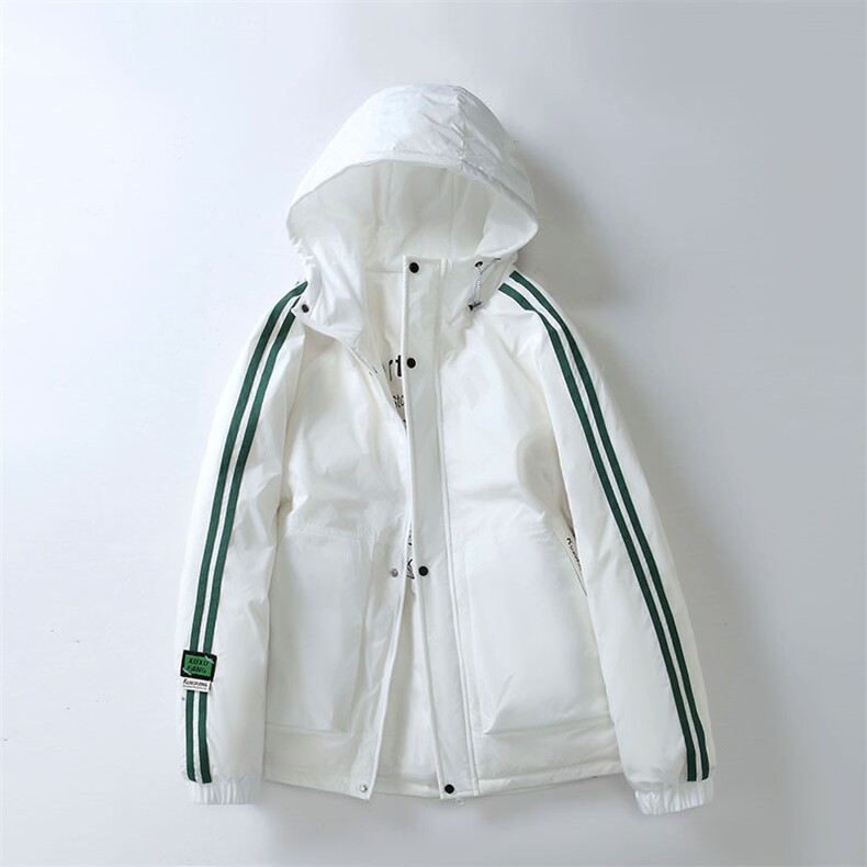 经典三条杠连帽短款时尚韩版白鸭绒羽绒服外穿学生情侣班服,男装羽绒服,星座301D-5(原星座1415）