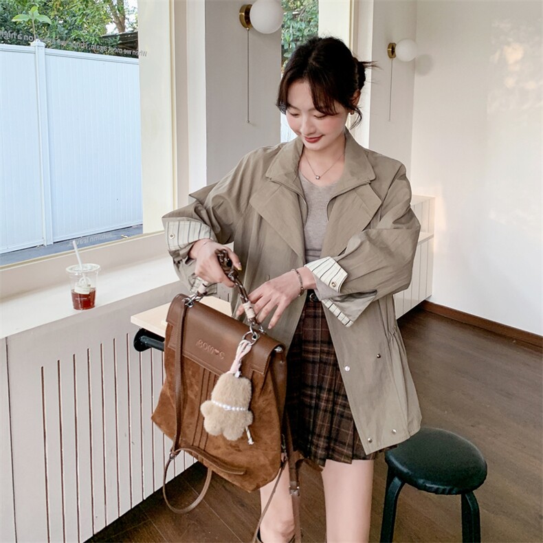 【新款2026春】高级感英伦风卡其色短款风衣088-9822P165K268,女装风衣,2C088