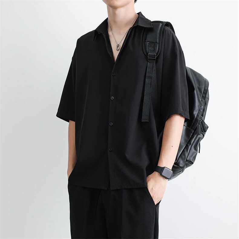短袖衬衫男夏季新款港风宽松冰丝坠感衬衣CY009-P30,男装衬衫,星座214-3