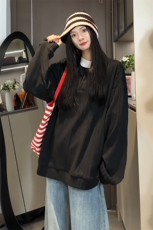 WY5066/P45秋装新款假两件卫衣男长袖宽松大码百搭潮流外套上衣，女装卫衣/绒衫，电商A141