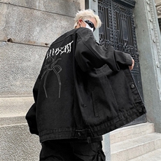 男装牛仔外套2026秋蜘蛛字母印花男生翻领夹克XZ514-2-N103-P88，男装工装外套，星座514-2(原B239)