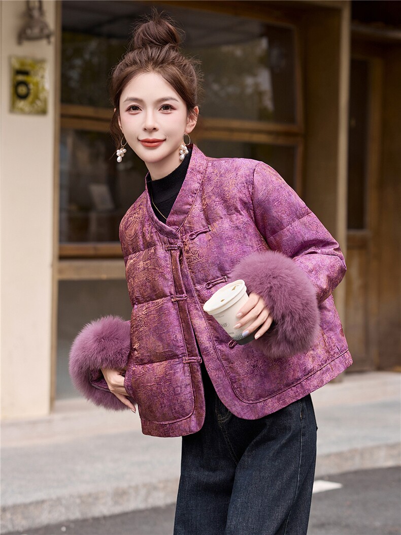 新中式国风羽绒服女2025冬季新款小个子漂亮洋气短款狐狸毛领外套,女装羽绒服,一安秀