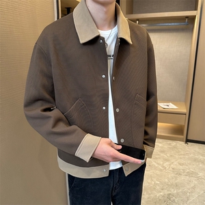 高端毛呢工装翻领呢子 针织拼色夹克外套男 DS-A329-JK2336-P105图片