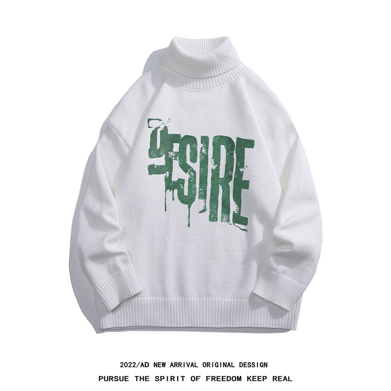 白底22秋冬新款ins潮流字母印花时尚保暖可翻高领毛衣M972P55控78，男装针织衫/毛衣，电商A247-1
