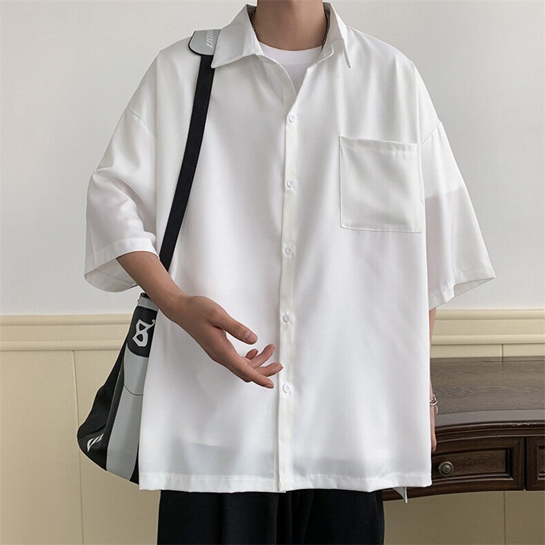 短袖衬衫文艺青年男夏季新款港风宽松冰丝坠感衬衣CS8805-35，男装衬衫，星座214-3