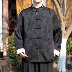 新中式新款2025小外套开衫长袖衬衫提花翻袖A021-KS513-P85控108，男装衬衫，电商A021