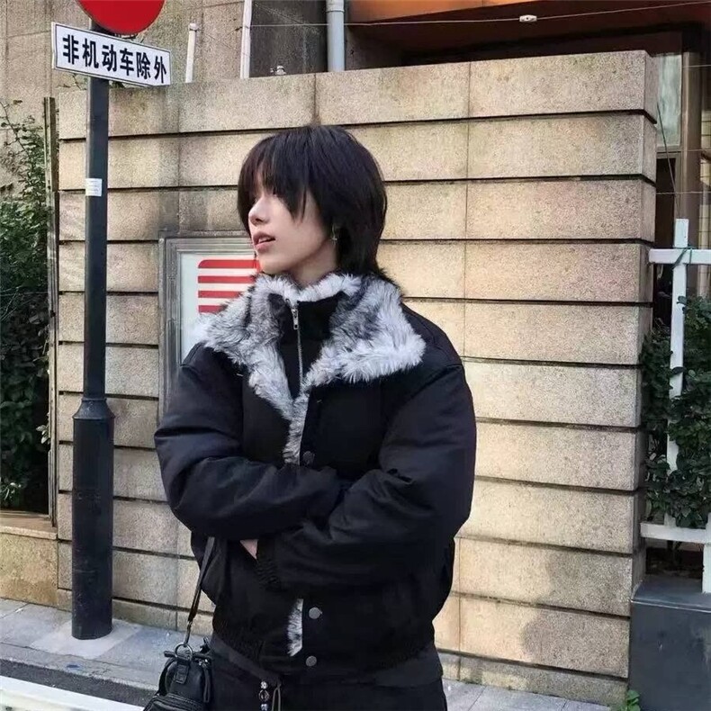 美式复古短款毛领座山雕外套男款冬季cleanfit解构连帽厚夹克棉服,男装夹克,星座506A