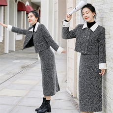 2024年冬季新款粗花呢短外套半身长裙高级感小香风羽绒套装，女装套装/套裙，曼娅璐