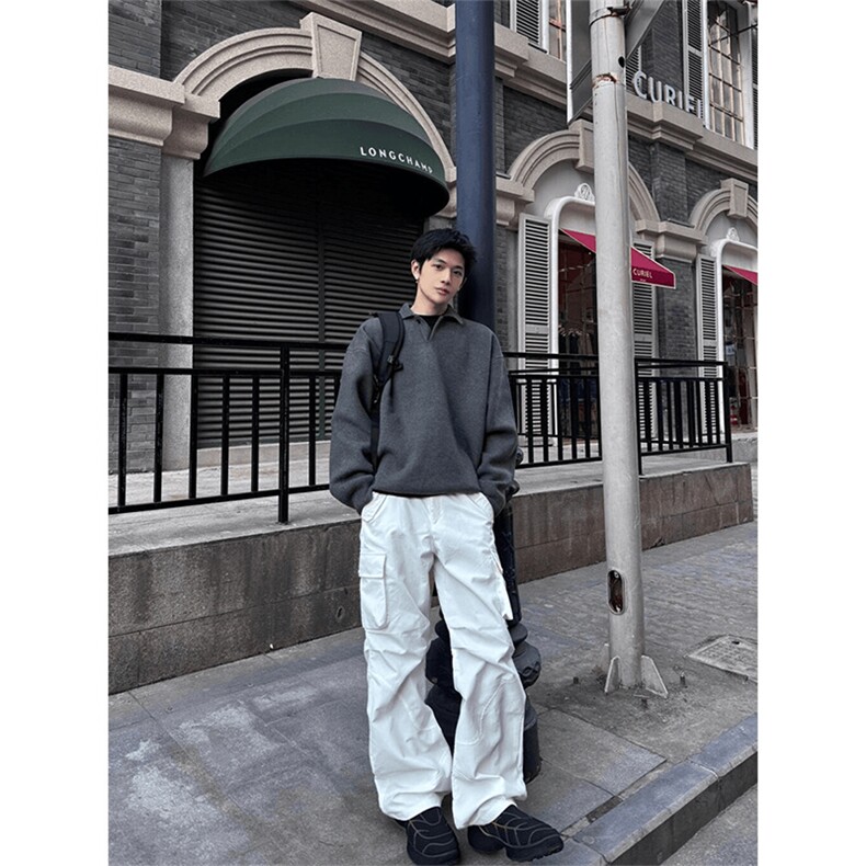 重磅冬北极绒老钱风亨利领毛衣美式复古休闲慵懒风纯色翻领针织衫,男装针织衫/毛衣,电商A443