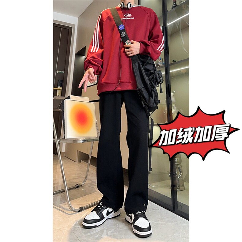 秋冬黑色加绒加厚宽松直筒垂感牛仔裤男休闲长裤K369-P50加绒P60,男装牛仔裤,星座205