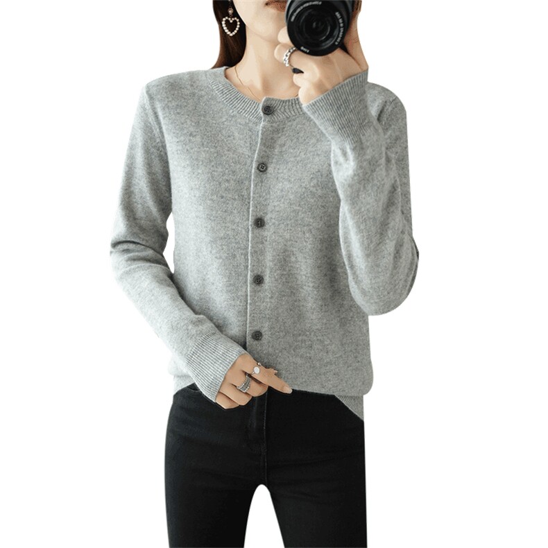 时尚潮流！春秋新款羊毛开衫女外搭长袖宽松针织衫女开衫毛衣外套,女装羊毛衫,奢优羊绒