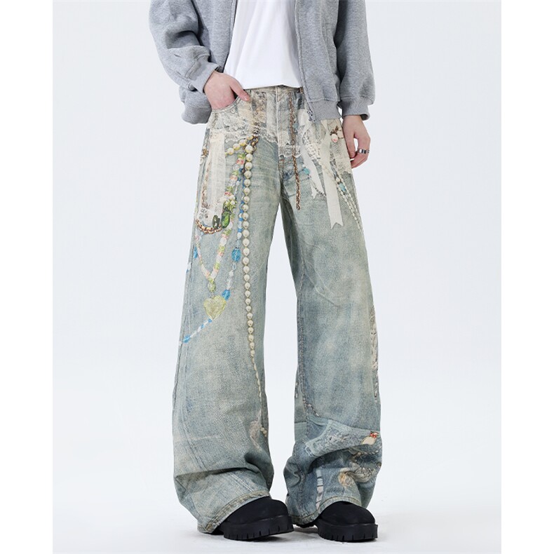 【高质量现货特批55量大可谈】男女数码印花牛仔裤610A-33131，男装牛仔裤，星座610A