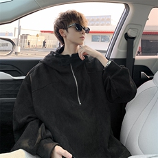 麂皮绒卫衣连帽M~8XL大码宽松美式重磅半拉链帽衫外套WY9102/P68，女装短外套，电商B238