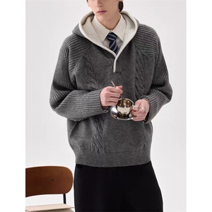 拼色连帽绞花纹高级感男士毛衣秋冬季cleanfit男装衣服 M5836图片