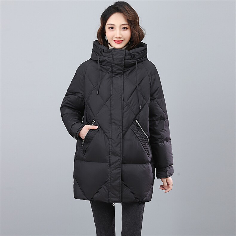 全年现货~2023年冬季新款羽绒服中长款连帽白鸭绒外套,女装羽绒服,忆绮罗