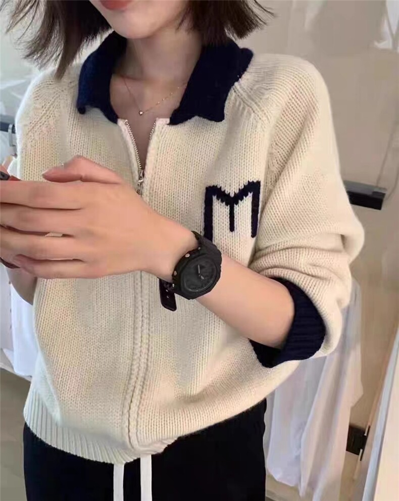 秋冬新款百搭简约时尚POLO领拉链针织开衫,女装羊毛衫,悦玛羊绒