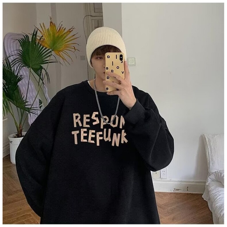 350g潮牌圆领宽松情侣长袖打底衫上衣服束口T恤卫衣Y37-P38网图,男装T恤,电商B245