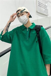 T6075/P25新款夏季华夫格polo衫T恤男大码宽松纯色简约上衣男装潮图片