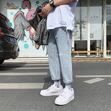 牛仔裤男宽松直筒阔腿秋季男士休闲九分裤子潮流百搭长裤N50-p33图片